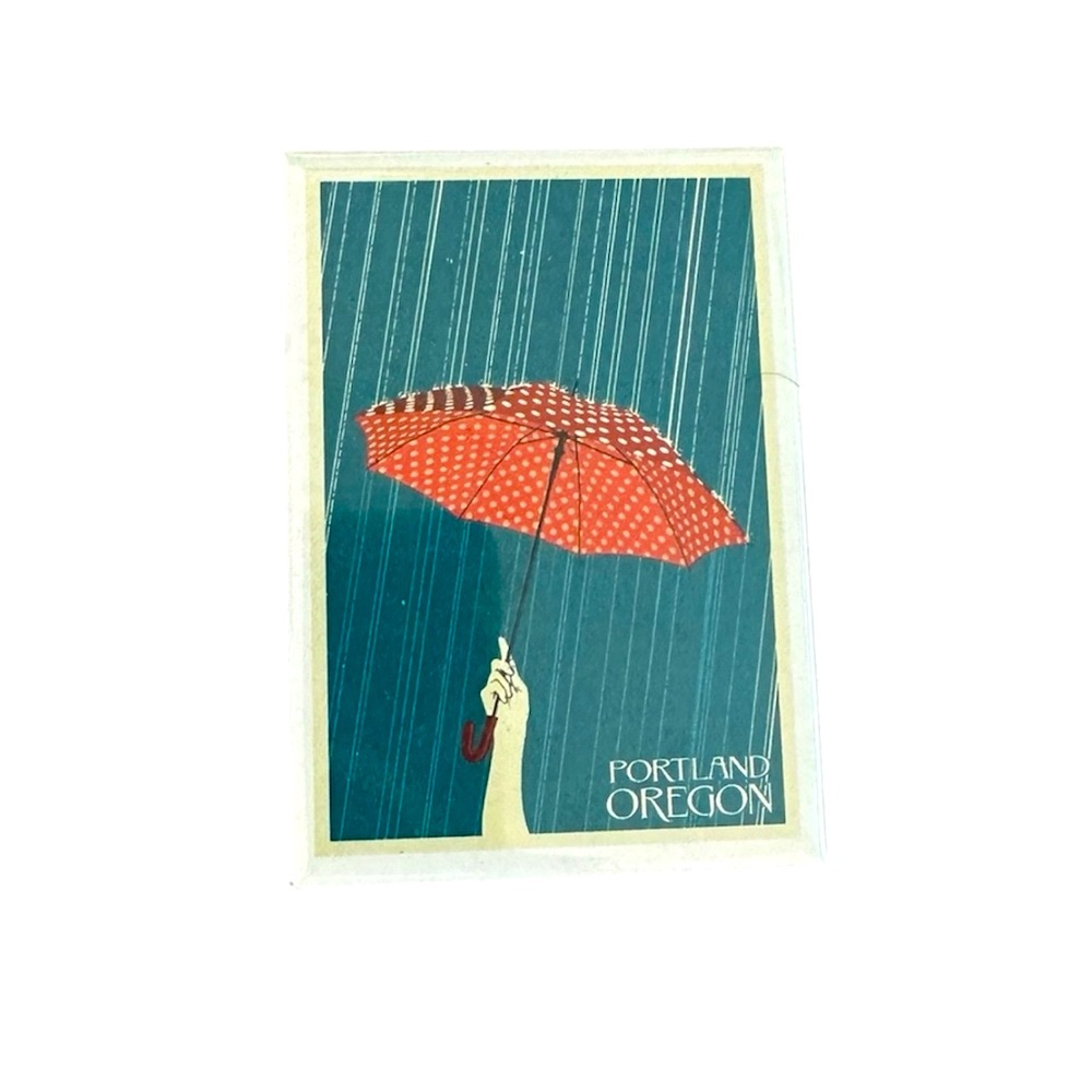 Magnet: Portland Oregon Art Print with Red Umbrella